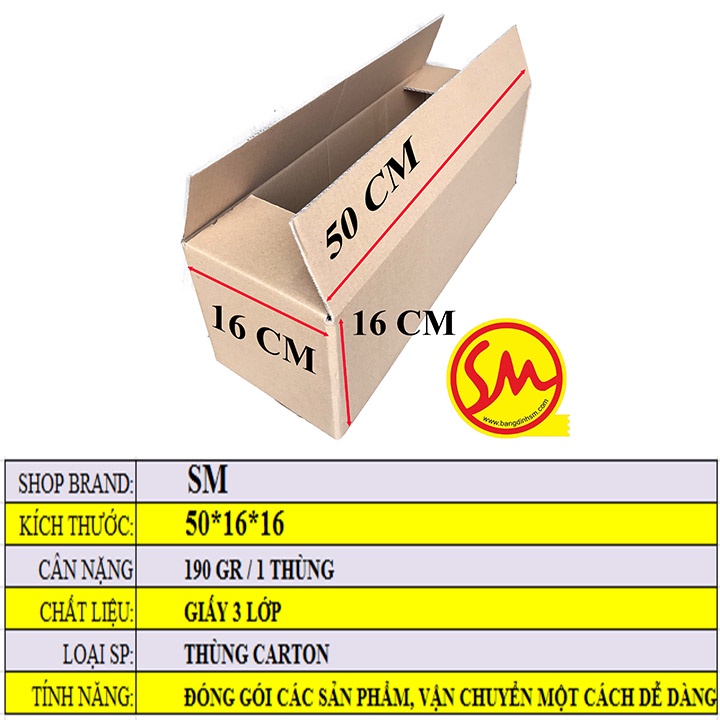 THÙNG CARTON, HỘP GIẤY CARTON 3 lớp 50x16x16 sóng B chuyên dùng ĐÓNG GÓI CÁC SẢN PHẨM, VẬN CHUYỂN MỘT CÁCH DỄ DÀNG