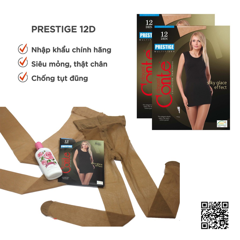 Quần tất Nga Élegant Conte siêu mỏng thật chân Prestige 12D che khuyết điểm tốt, siêu bền không rách xước màu da màu đen | BigBuy360 - bigbuy360.vn