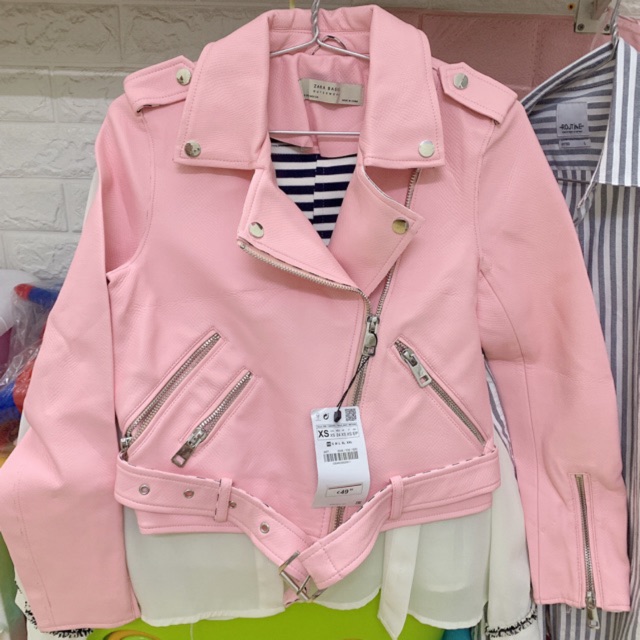 🎀Áo khoác da hồng zara form ngắn