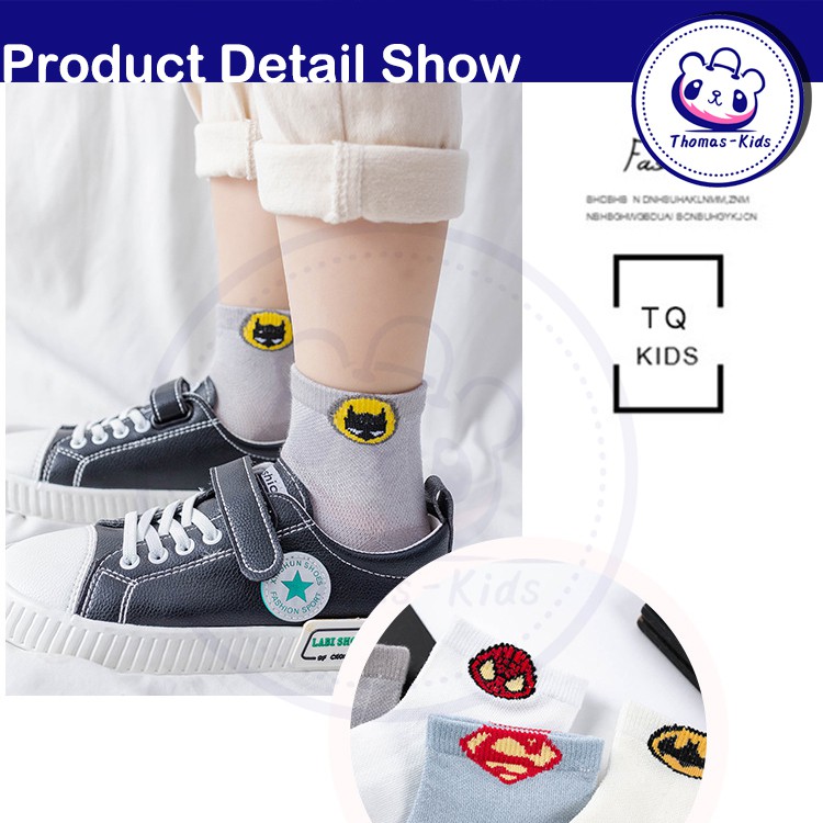 Set 5 Đôi Vớ Cotton In Logo Siêu Anh Hùng Marvel Mùa Hè Thoải Mái Chất Lượng Cao Cho Bé Trai Bé Gái