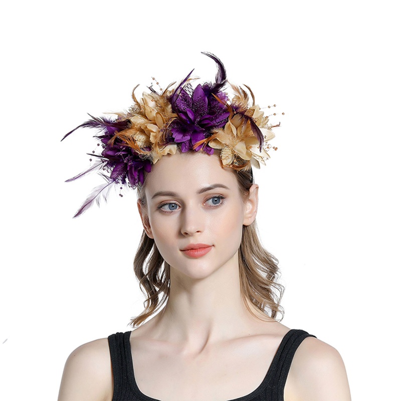 Băng Đô Handmade Đính Lông Vũ Mỏng Hình Hoa Phong Cách Lolita Thời Trang Cho Nữ