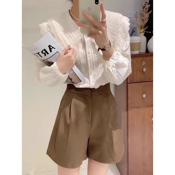 Áo sơ mi tơ nhăn cổ sen bánh bèo