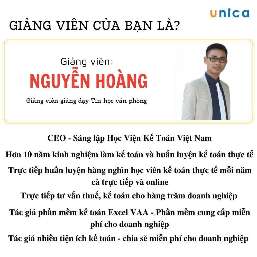 Khóa học Kinh nghiệm kê khai và quyết toán thuế thu nhập cá nhân từ A - Z , GV Nguyễn Hoàng UNICA