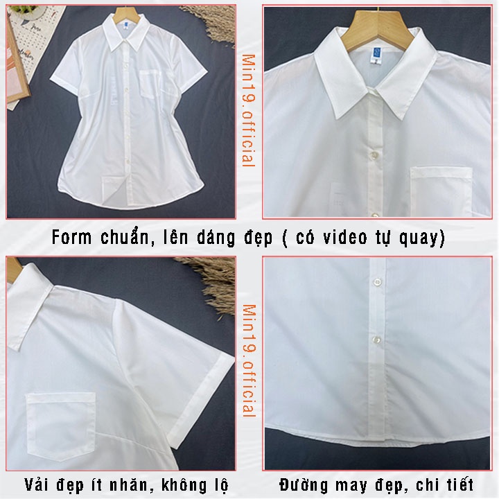 Áo Sơ Mi Nữ Tay Ngắn Công Sở Hàn Quốc Form Rộng Oversize Họa Tiết Trơn Công Sở Đi Học Đi Chơi Màu Trắng Thời Trang