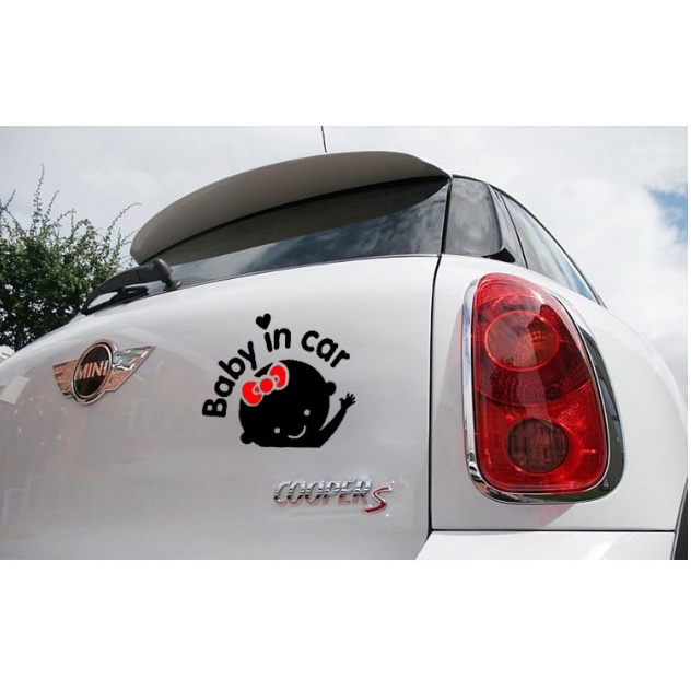 Tem xe ô tô BABY IN CAR 14x17cm đề can dán xe trang trí kính chất liệu Vinyl cao cấp - Khải Huy Scar