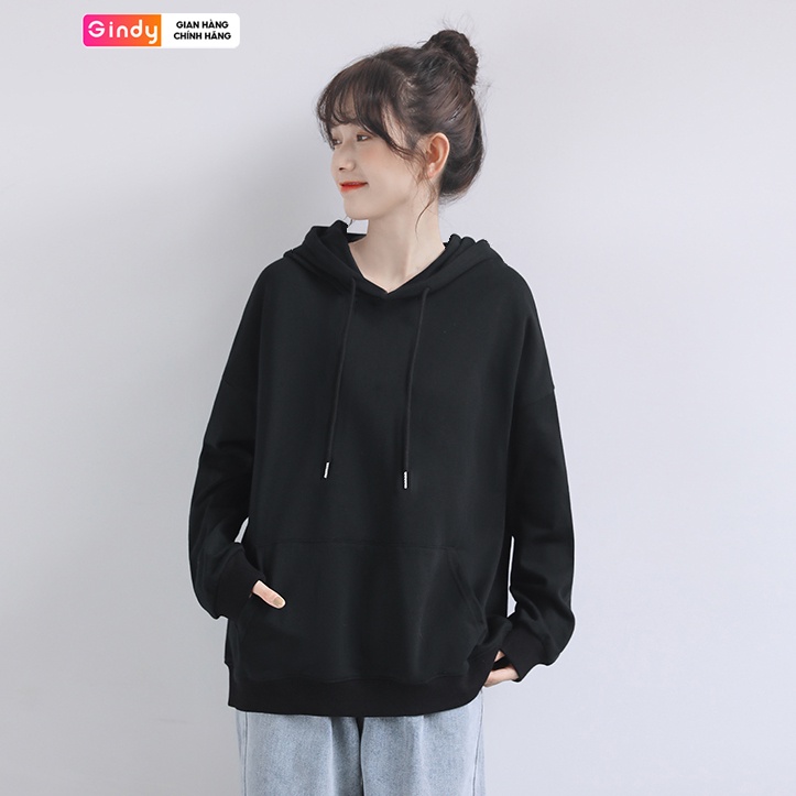 Áo mũ hoodie sweater nỉ bông trơn form vừa dài tay GINDY màu trắng và đen chất nỉ thời trang thu đông ấm áp A12113 | BigBuy360 - bigbuy360.vn
