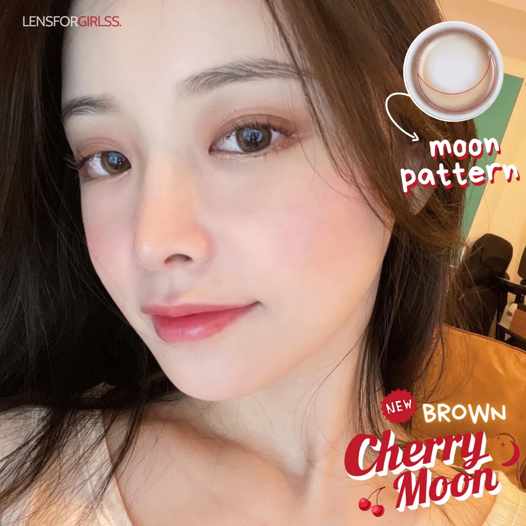 Kính áp tròng Cherry Moon Brown hiệu ứng trăng non lấp lánh của Olens | Hạn sử dụng 1 tháng