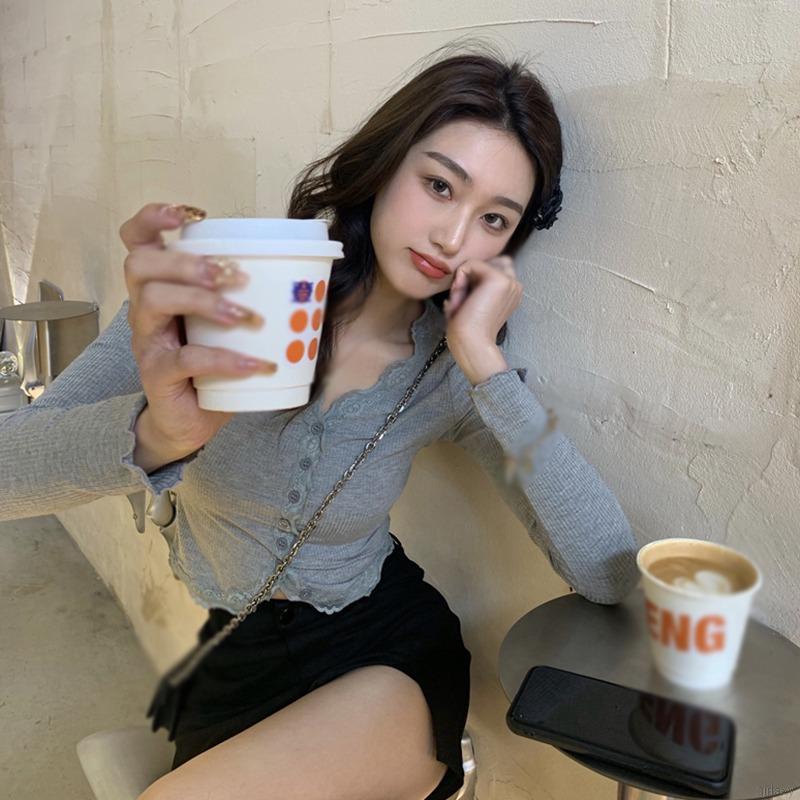 Áo Cardigan Dệt Kim Tay Dài Cổ Chữ V Màu Sắc Đơn Giản Phong Cách Hàn Quốc Thời Trang Cho Nữ