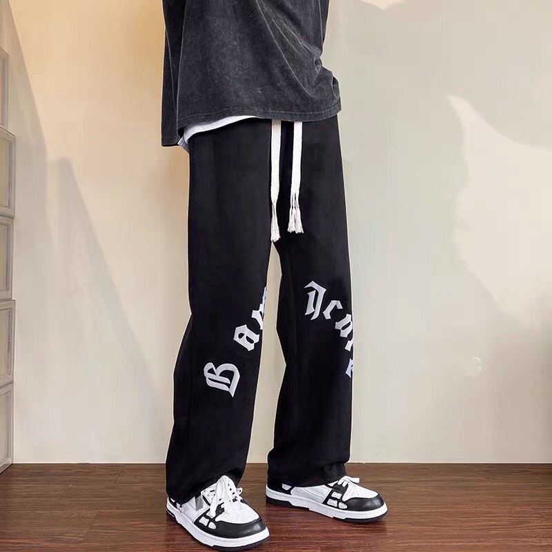 Quần ống rộng nam nữ unisex - Hinata97_shop - quần thể thao chất nỉ da lộn dày dặn phong cách ulzzang phối chữ trắng