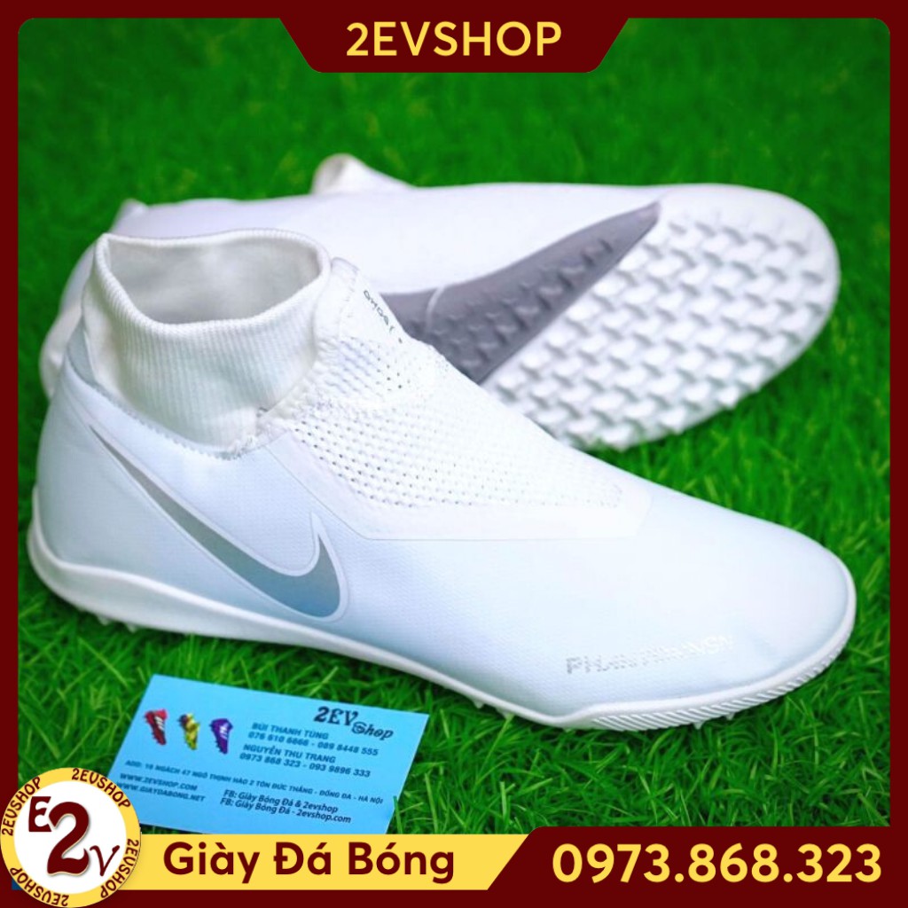 [Tặng Tất/Túi] Giày Đá Bóng Sân Cỏ Nhân Tạo 𝗧𝗙 𝗣𝗵𝗮𝗻𝘁𝗼𝗺 Trắng Cao Cổ Đã Khâu Bền Đẹp ˇ