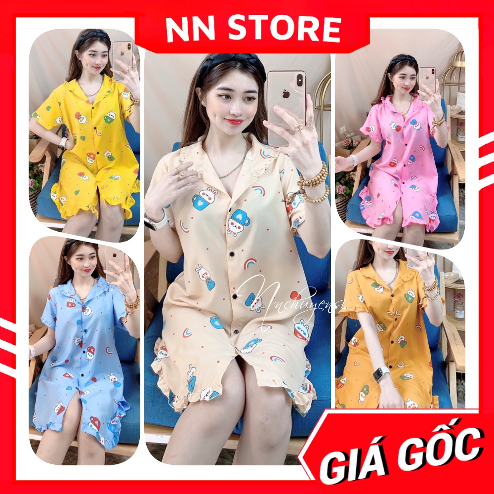 Đầm ngủ nữ phom to chât kate mềm mát in gấu họa tiết dễ thương D875