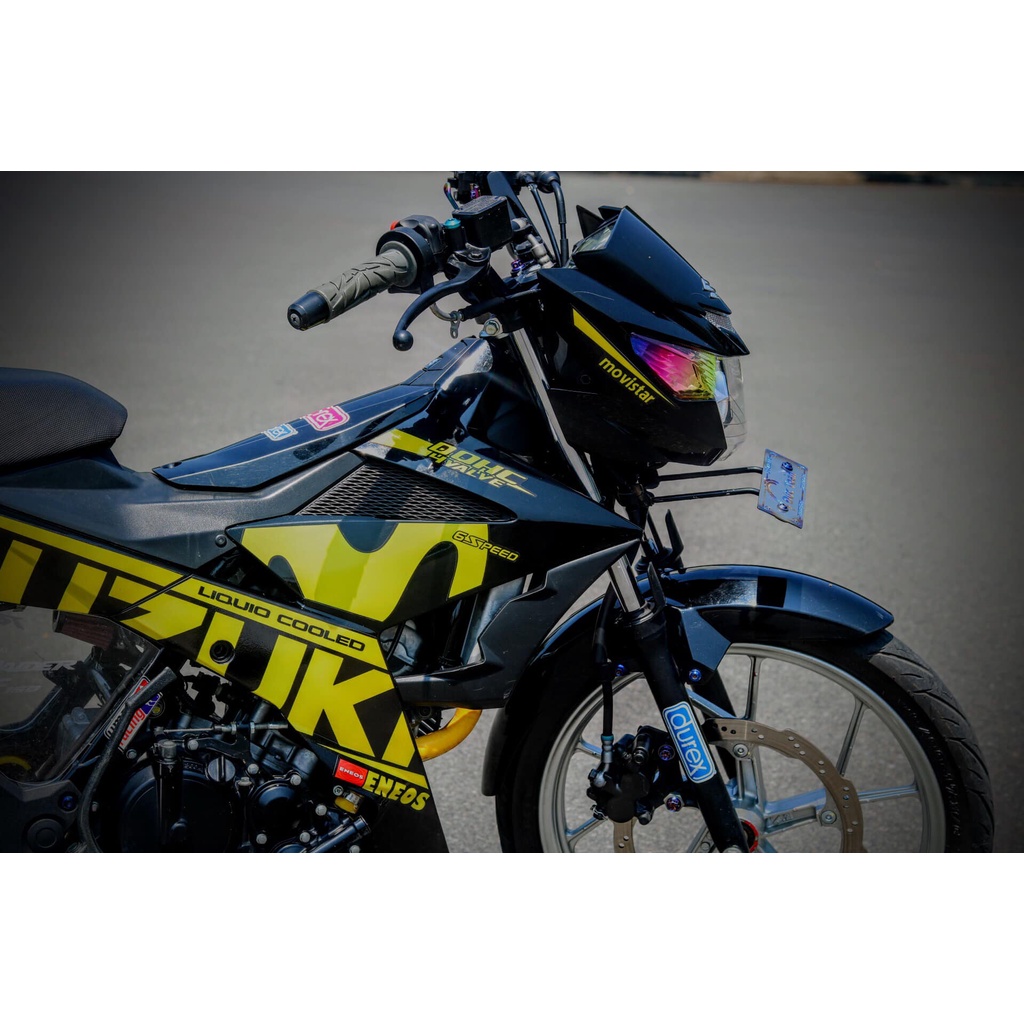 Tem Rời Dán Xe Raider FI Mẫu Movistar Vàng Đen Chữ Satria Cực Hot, Hàng 3 Lớp Chất Lượng Cao .Team Decal