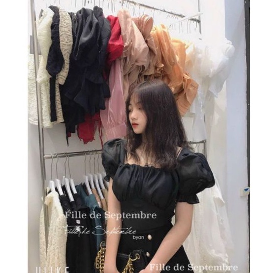 Áo kiểu tay ngắn Có mod cột nơ lưng(Chất voan cát)