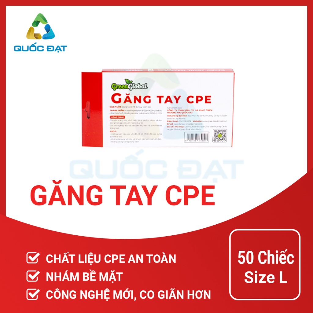 [RẺ VÔ ĐỊCH]Găng tay CPE Green Global 50 Chiếc Size L