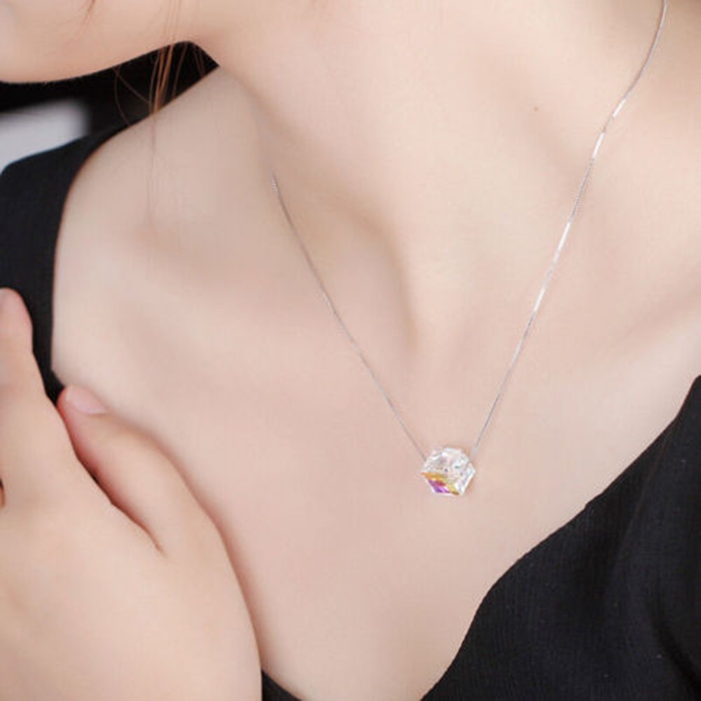 Vòng cổ Hợp Kim Mạ Vàng Trang Trí Khối Lập Phương Đính Đá Thời Trang Cho Nữ