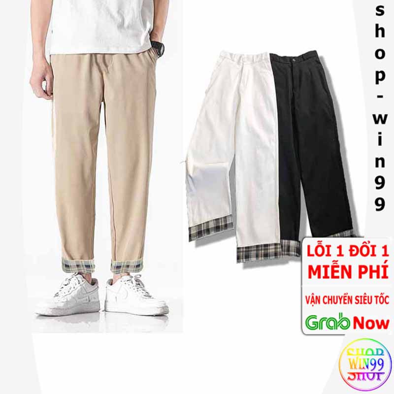 ⚡ Rẻ vô địch ⚡ Quần Baggy Nam Nữ Kaki Ống Suông Sắn Gấu CARO Unisex - rộng đen MẶC 2 KIỂU hot 2021