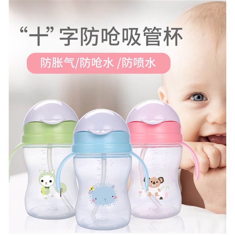 Cốc Đựng Nước 260ML Nắp Lật Có Ống Hút Và Tay Cầm Sáng Tạo Chống Rơi Cho Bé Và Mẹ Bỉm Sữa