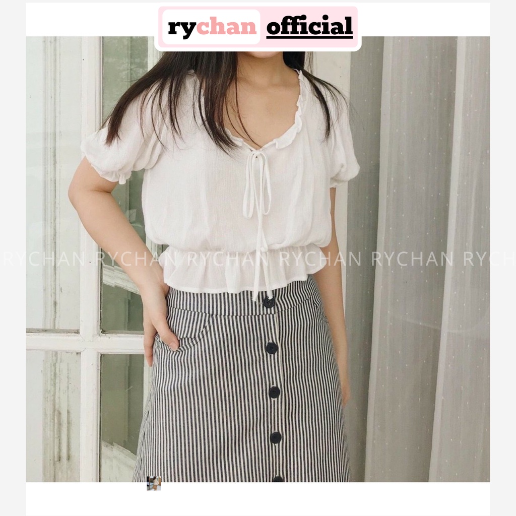 [ẢNH THẬT CUỐI] Áo Doll Peplum Trắng Bèo Nơ Cổ - AK094