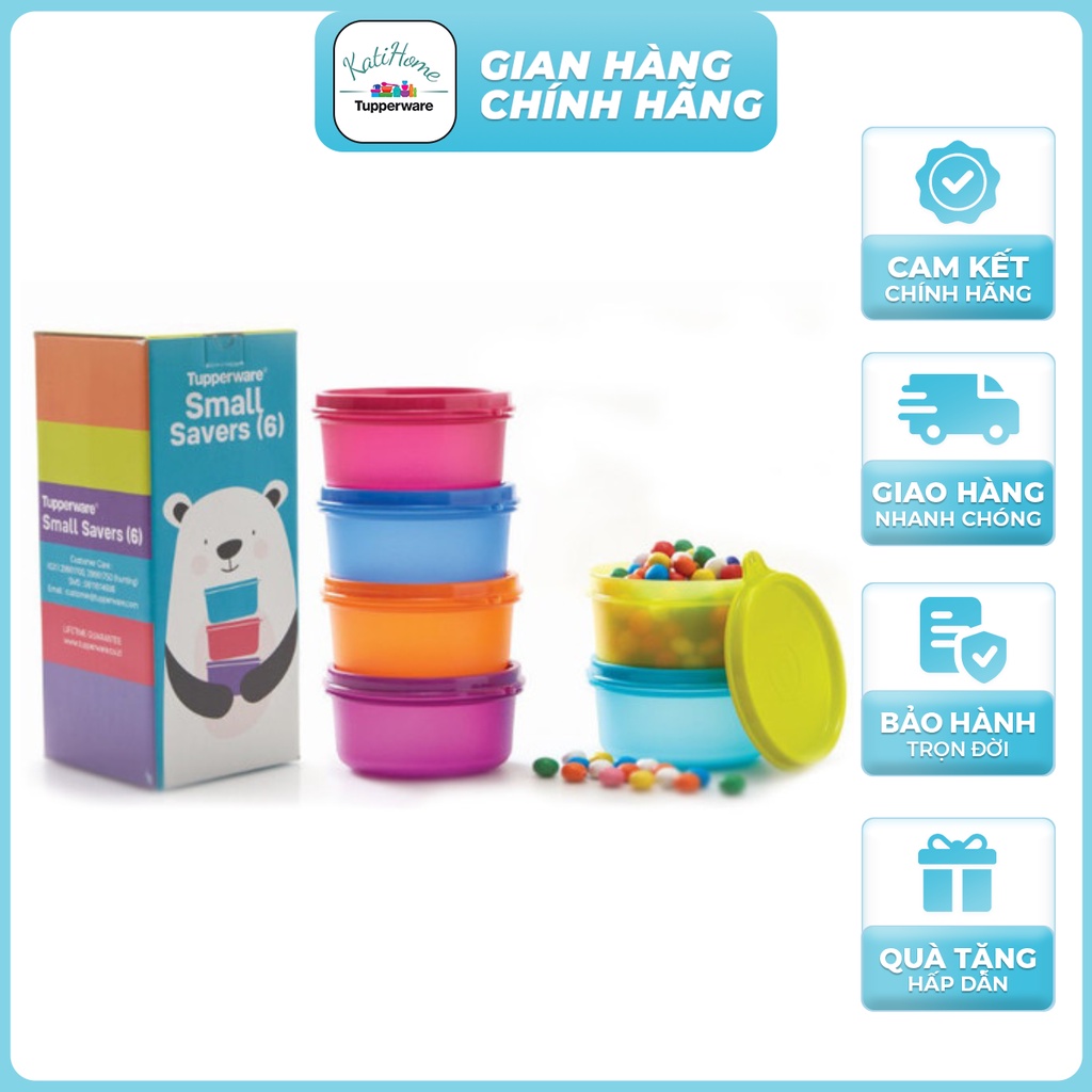 Bộ hộp nhựa đựng thực phẩm Small Saver Tupperware 200ml đựng đồ ăn dặm, hành tỏi trong tủ lạnh, thân trong nắp màu set 6