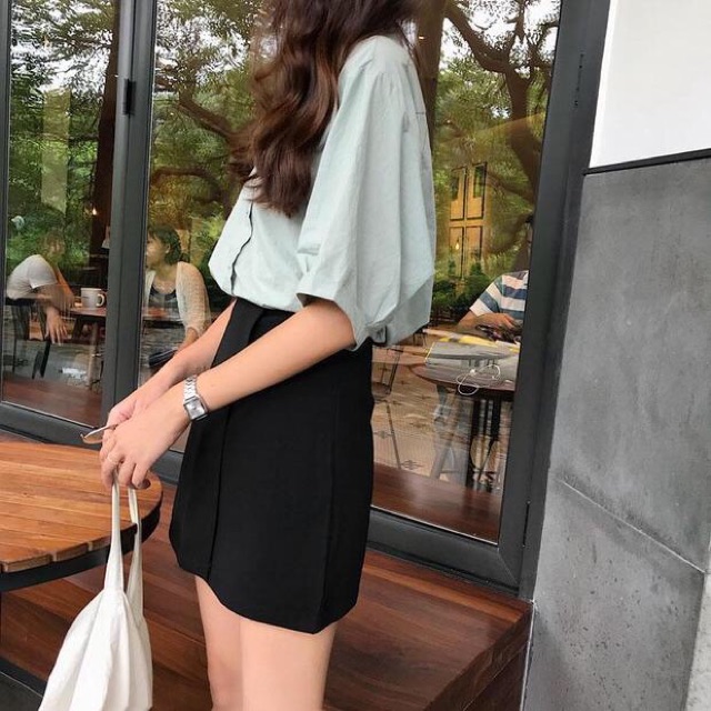Váy Cạp Cao Xẻ Vạt Phong Cách Hàn Quốc