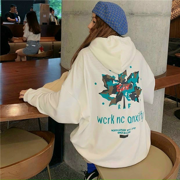 Áo Hoodie in Hình Lá in Chữ WCRK NC ANXIFTY Form rộng - Chất vải nỉ lót bông mềm mại khi mặc Siêu Đẹp có Mũ