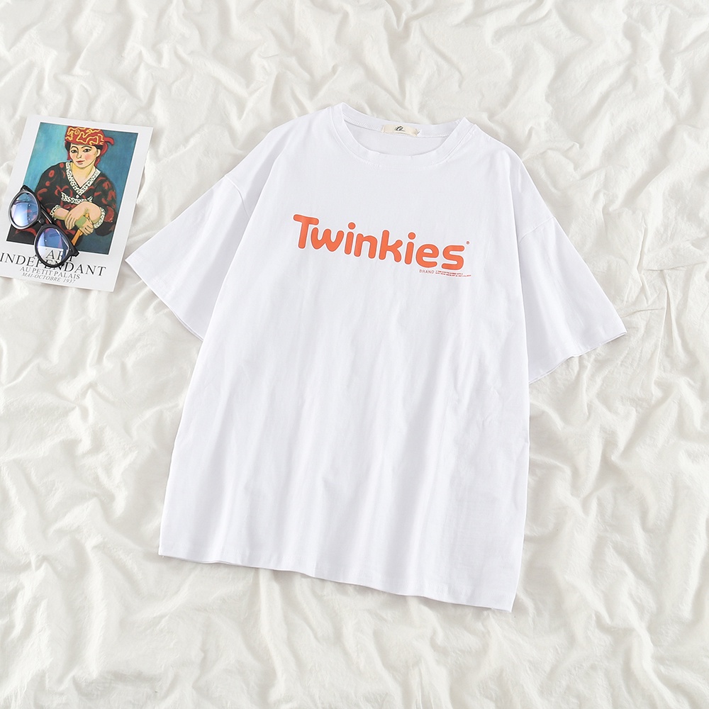 NUZIRO  Áo Thun Ngắn Tay Dáng Rộng In Họa Tiết Xinh Xắn Theo Phong Cách Hàn Quốc