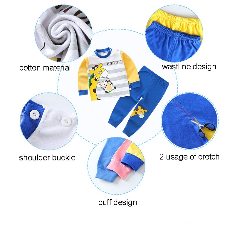 Bộ Đồ Ngủ Tay Dài Chất Liệu Cotton Thoáng Khí In Họa Tiết Hoạt Hình Xinh Xắn Cho Bé
