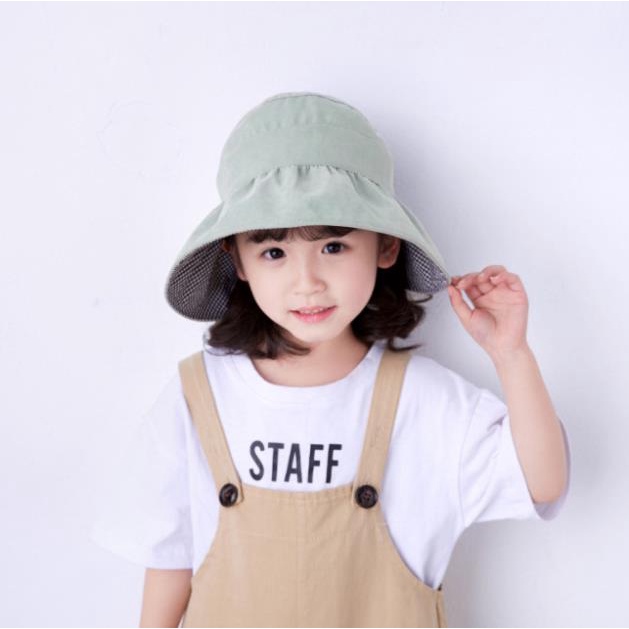 Mũ Vải Trẻ Em Rộng Vành Nửa Đầu Kèm Dây Nón (hàng quảng châu cao cấp)