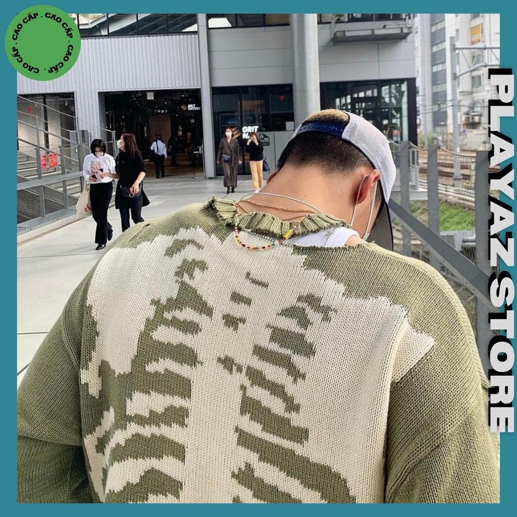 Áo Sweater Skeleton PLAYAZ - Xanh Rêu