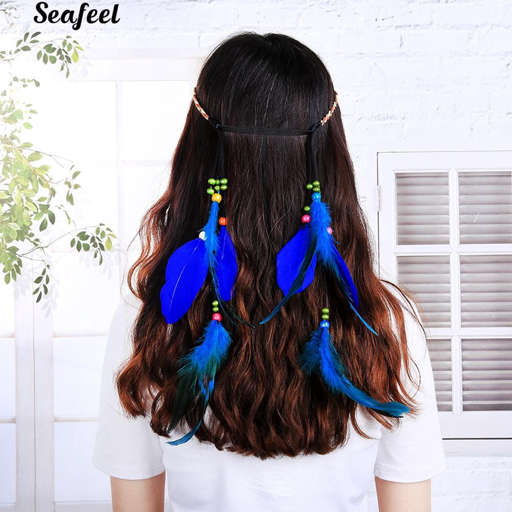 Vòng đeo đầu đính lông vũ kiểu Hippie