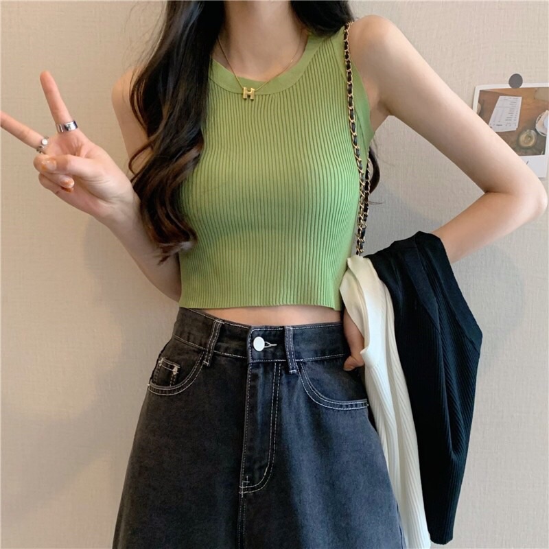 Áo croptop ba lỗ len tăm