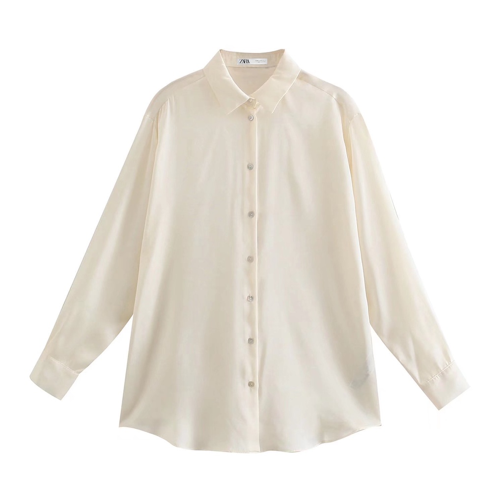Zara Morocco full tag - Áo sơ mi lụa trắng kem AT0SMG40N8