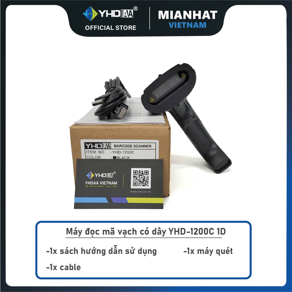 Máy quét mã vạch có dây YHD 1200C 1D, Đầu đọc mã vạch Barcode cắm dây trực tiếp dùng trên Máy tính