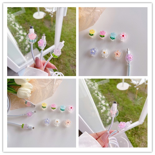 Cáp Dữ Liệu Qipin Hình Hoa Tulip Tròn Bằng TPU Trong Suốt Thông Dụng Cho Điện Thoại