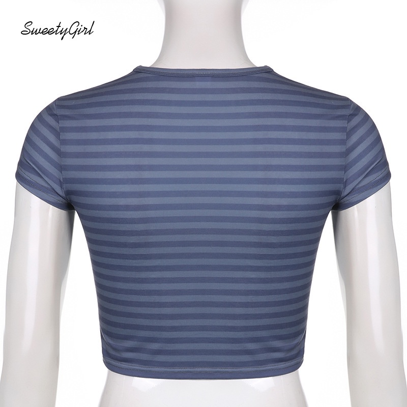 Áo Thun Crop Top Tay Ngắn Cổ Tròn Họa Tiết Kẻ Sọc Thời Trang 2022 Quyến Rũ Cho Nữ