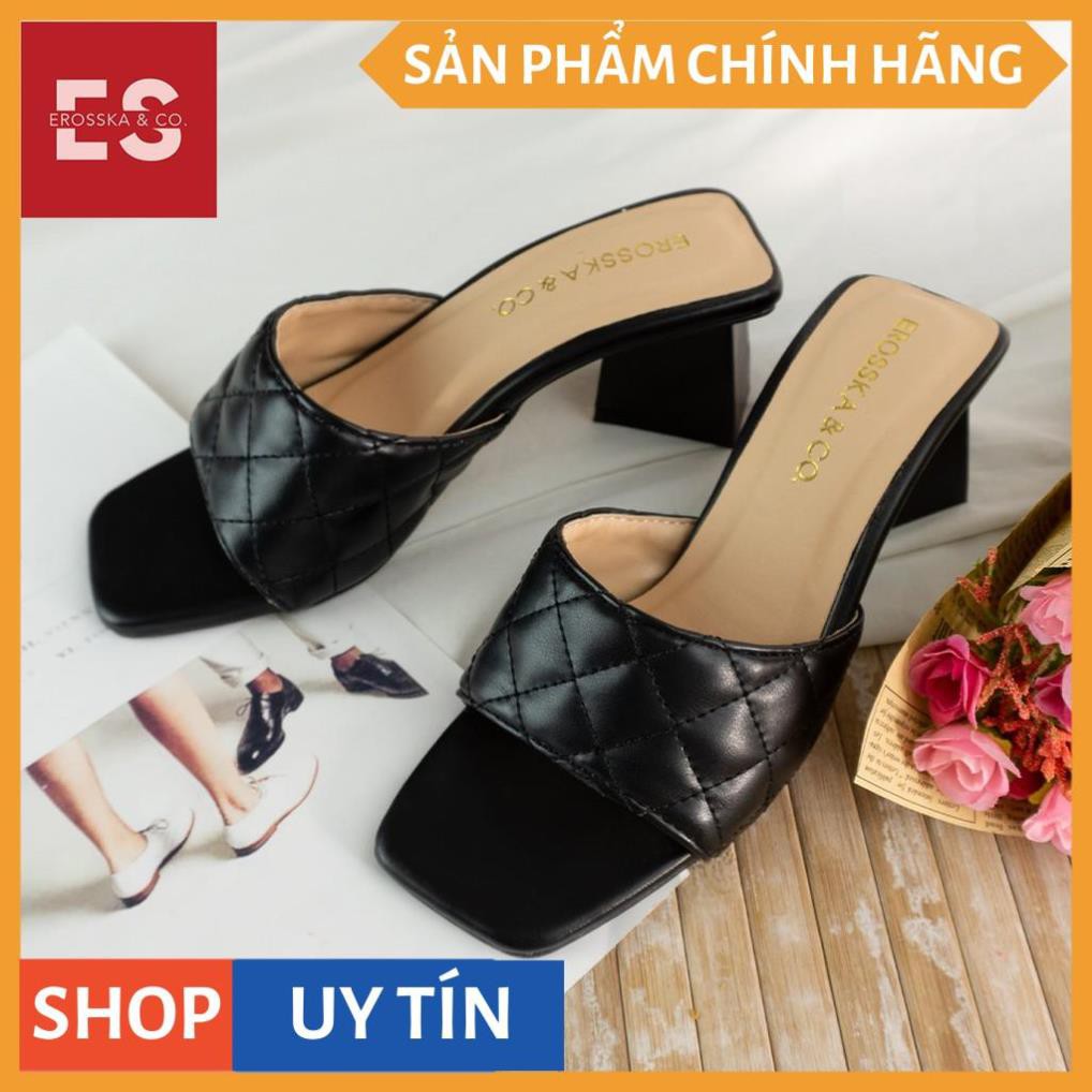 Dép cao gót Erosska thời trang mũi vuông quai ngang phối gót sơn gỗ kiểu dáng thanh lịch cao 5cm màu trắng _ EM045 | BigBuy360 - bigbuy360.vn