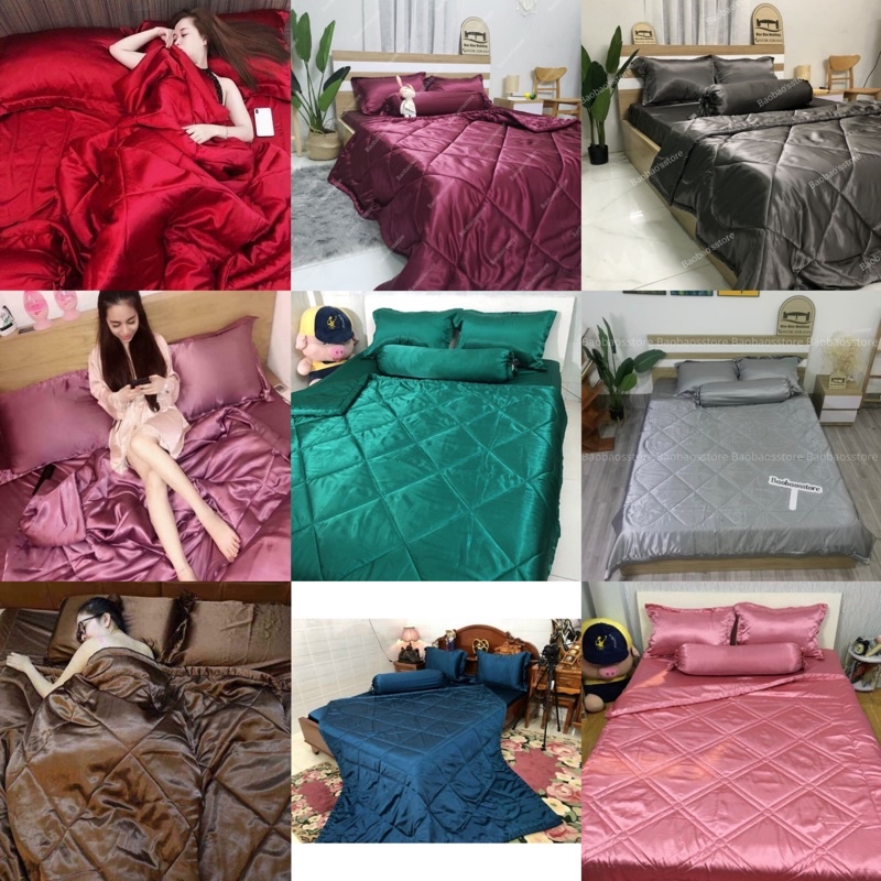 Bộ chăn ga gối nệm phi lụa cao cấp 1m4x2m mát mịn