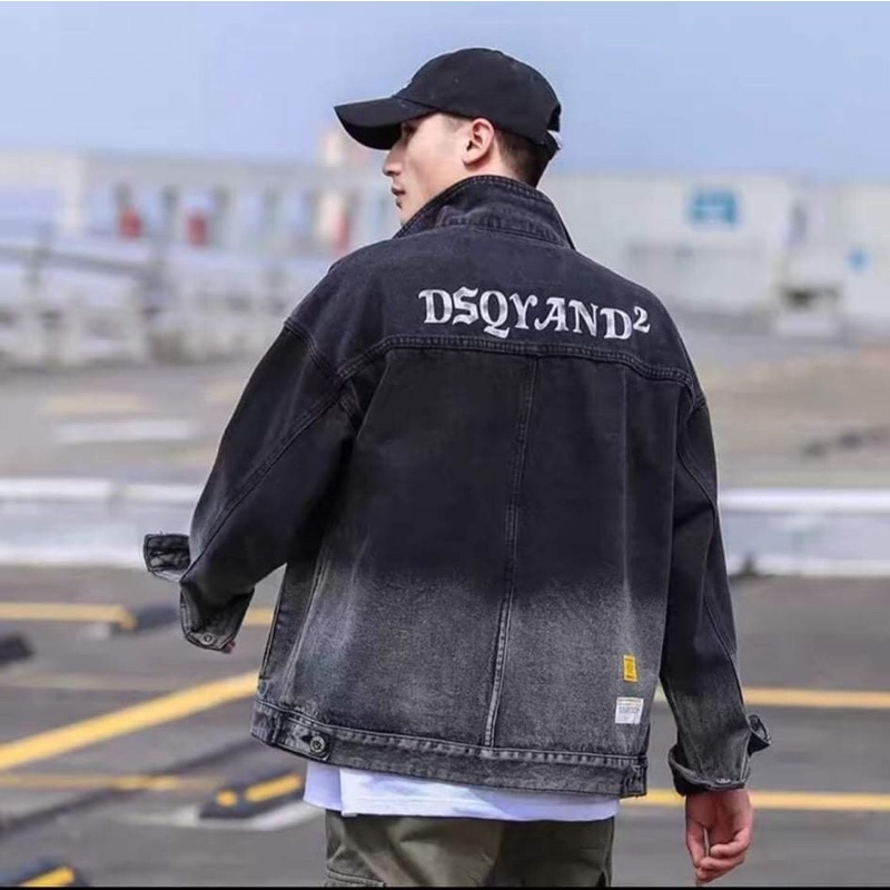 Áo khoác jeans nam đen xám phối 2 màu thêu chữ sumisu shop