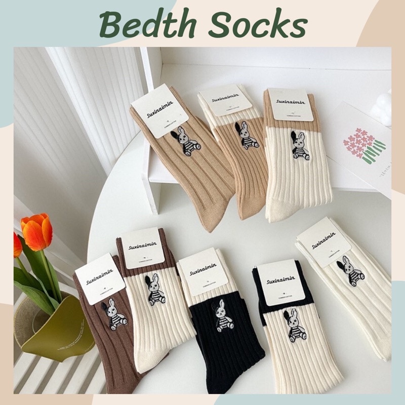Tất vớ cao cổ nam/nữ thêu hình thỏ Bad Rabbit - bedth.socks