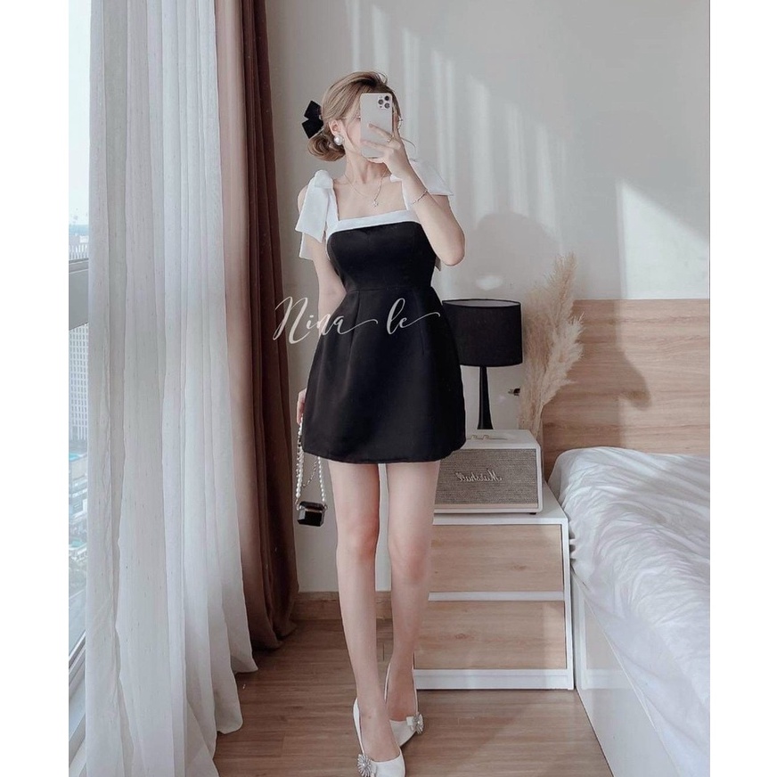 Đầm váy nữ 2 dây nơ vai ( có mút ) họa tiết đơn giản  tôn dáng trẻ trung sang trọng thanh lịch siêu xinh