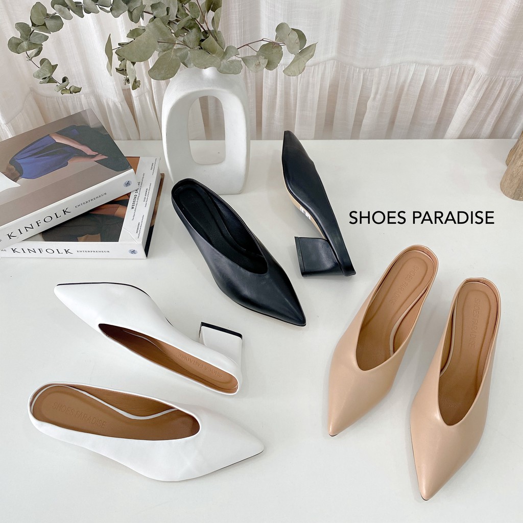 Giày cao gót sục bít mũi đế vuông nữ 5p mũi nhọn 5 phân Shoes Paradise GNX