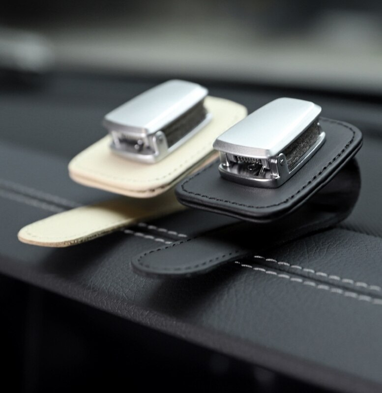 Kẹp Giữ Mắt Kính/Mắt Kính Bằng Hợp Kim Nhôm Phối Da Đa Năng Tiện Dụng Cho Xe Hơi