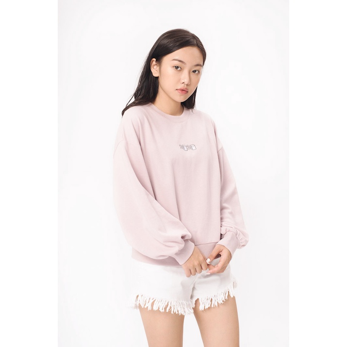 Áo Sweatshirt Nữ BOO Nỉ Không Mũ Dáng Rộng, Tay Phồng Nữ Tính Thêu Logo 2020