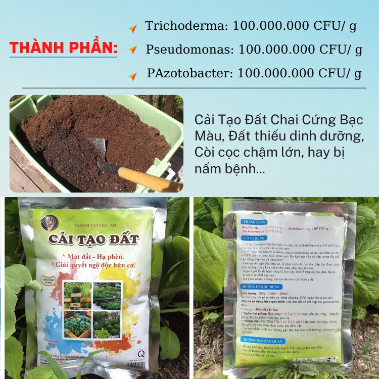 CẢI TẠO ĐẤT Cung Cấp VSV Có Lợi Cho Đất, Nâng pH, Hạ Phèn, tơi Xốp Đất - Gói 200g