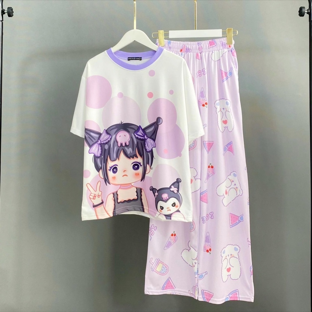 Set áo quần dài nữ mặc nhà hoạt hình hoạ tiết dễ thương cartoon pants phong cách ulzzang ống suông form rộng SIB072