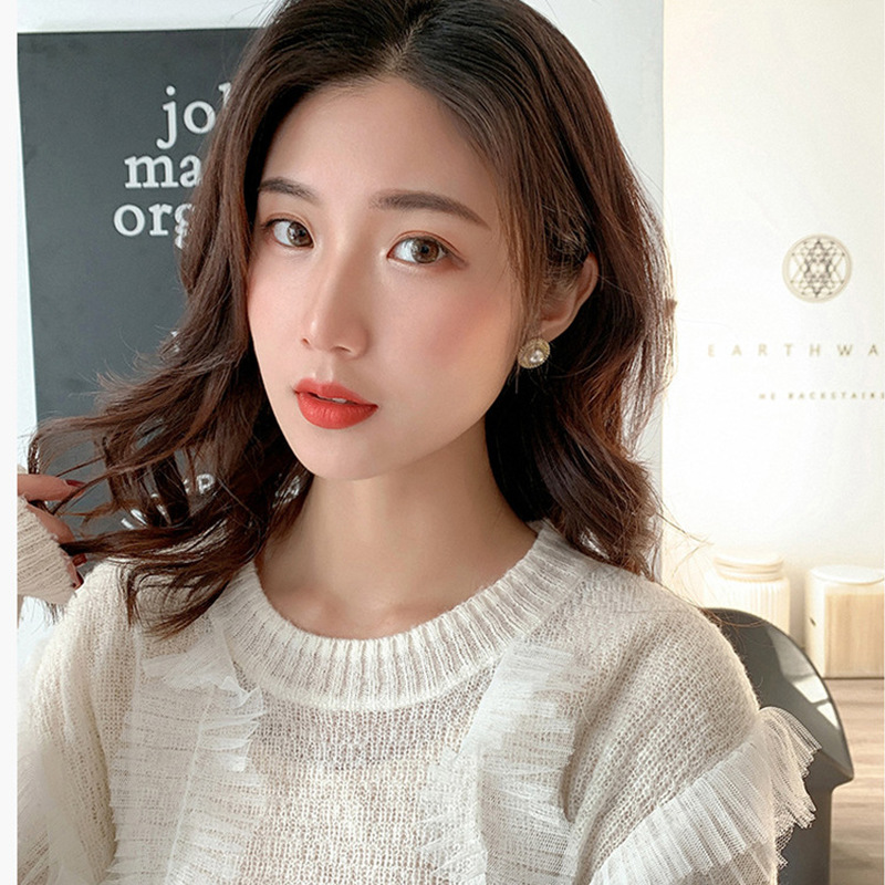 MANYUE Đôi khuyên tai tròn gắn hạt ngọc trai phong cách Hàn thời trang xinh xắn cho nữ