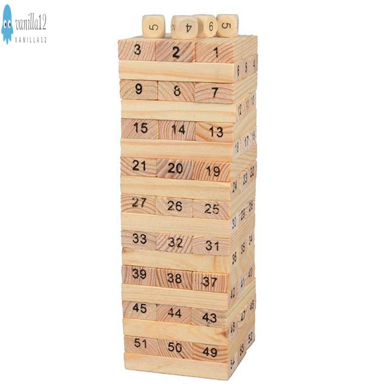 2016 New 54pcs/Pack Wooden Tower Wood Building Blocks Toy Domino Stacker Educational Jenga Game Gift