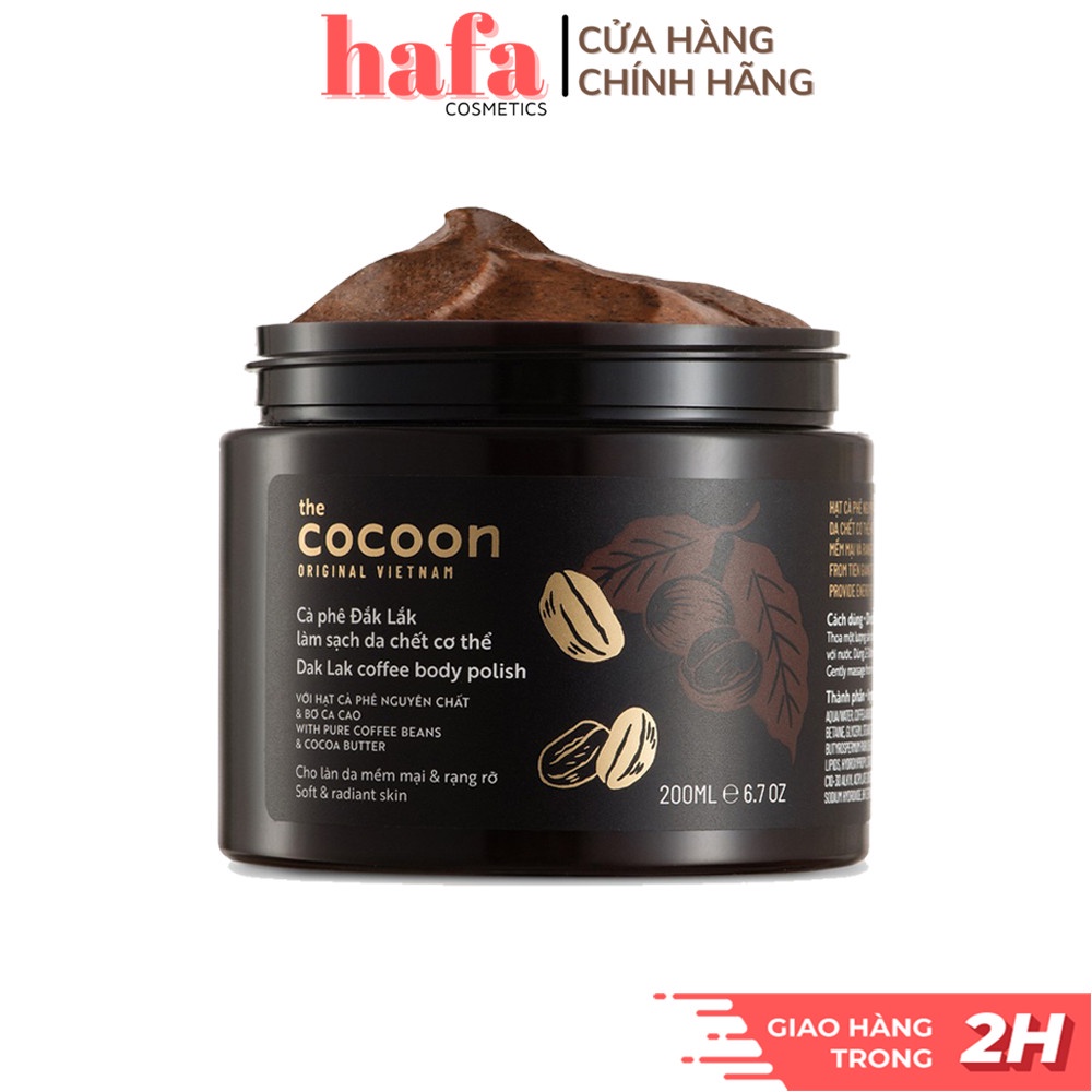 Tẩy da chết cơ thể cà phê Đắk Lắk Cocoon cho làn da mềm mại và rạng rỡ 200ml Dak Lak Coffee Body Polish