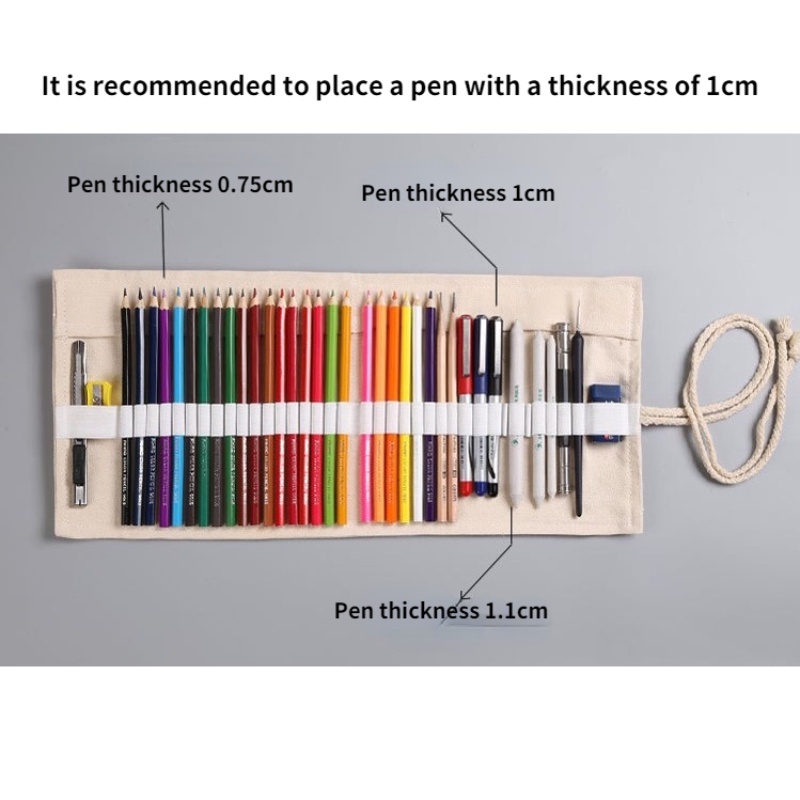 Túi cuộn canvas Ruixiang đựng bút/cọ trang điểm 12/24/48 ngăn đa năng tiện lợi