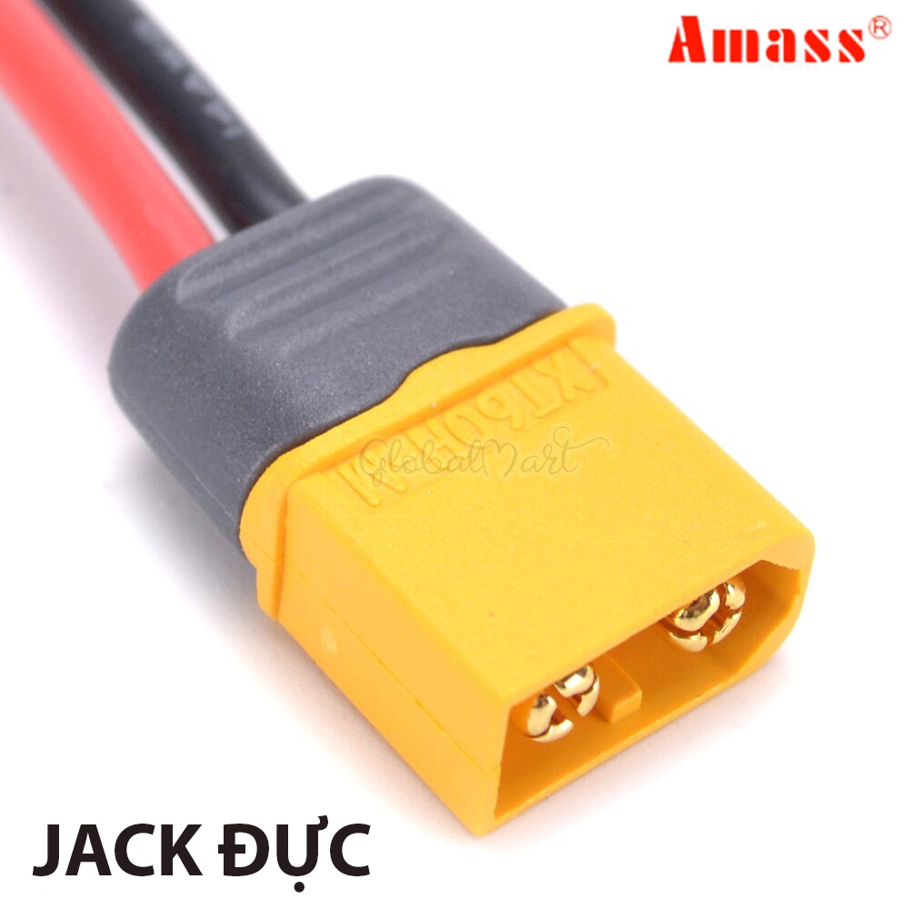 - Jack XT60 Amass XT60H đơn và có kèm dây nguồn 14AWG dẻo chống cháy cho mạch phân phối điện hay pin lipo